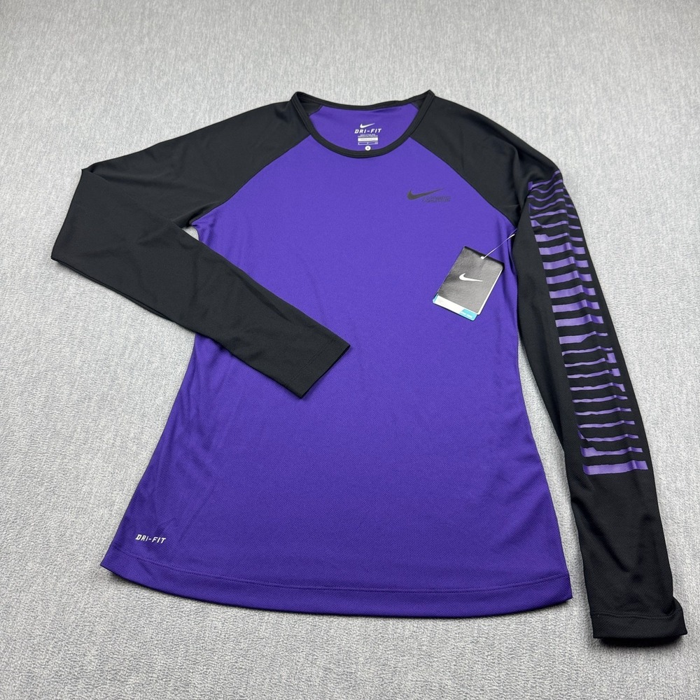 Nike Shirt Women Small Purple Dri Fit Training Long Sleeve Thumbholes 728326 NWT